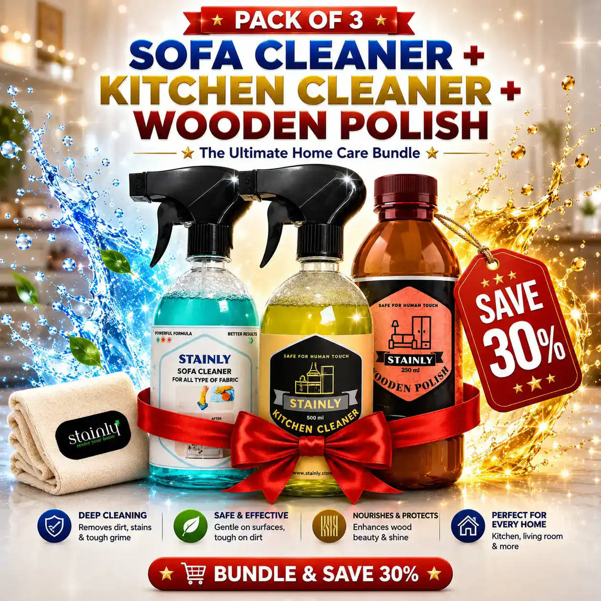 Pack of 3 - Sofa, Wood & Kitchen Cleaner 500ml